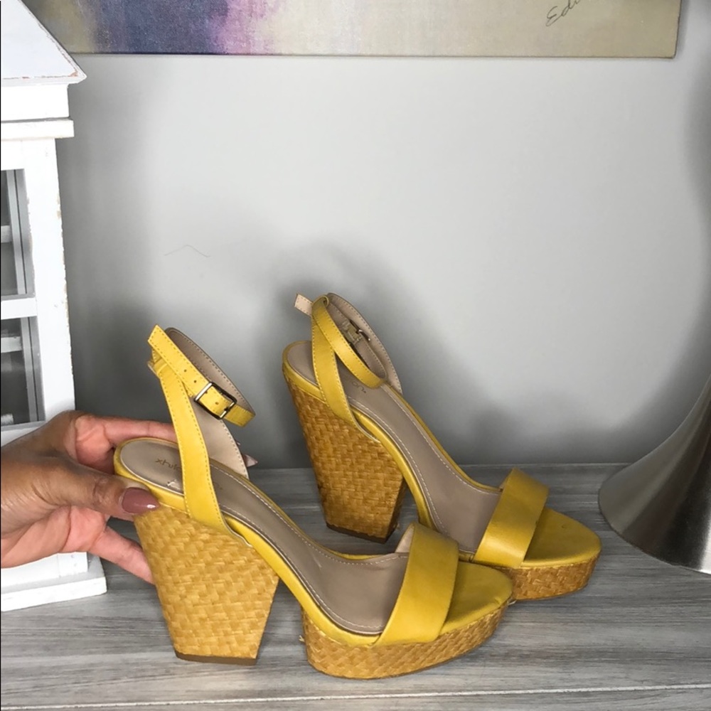 Xhilaration Yellow Two Strap Wedge Heel!